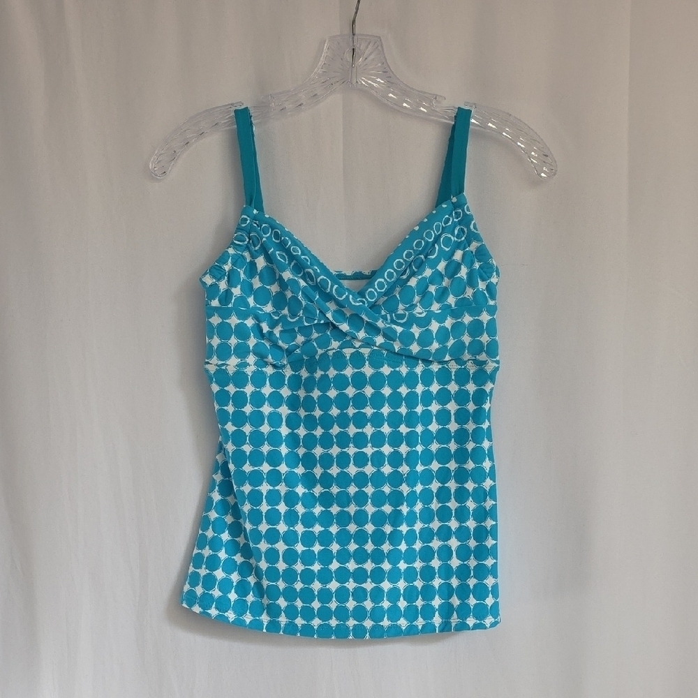 Beach House Turquoise Blue and White Polka Dot Swimsuit Top. Size 8.  NWOT
